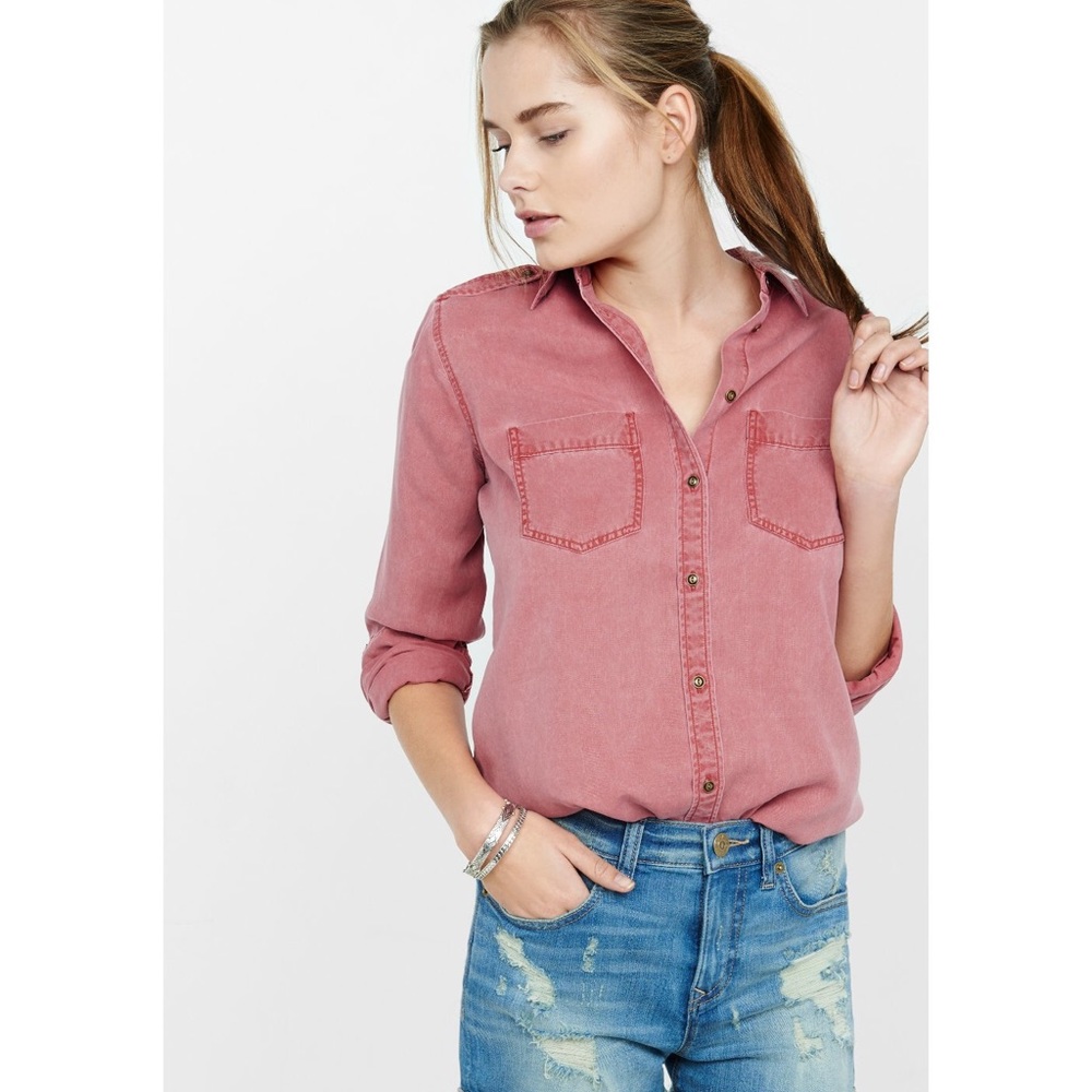 Express Boyfriend Blush Pink Button Top - XS
